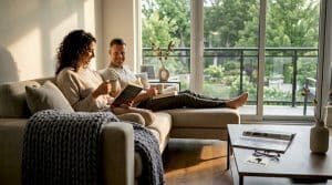 Residents relaxing in Friday Harbour living room