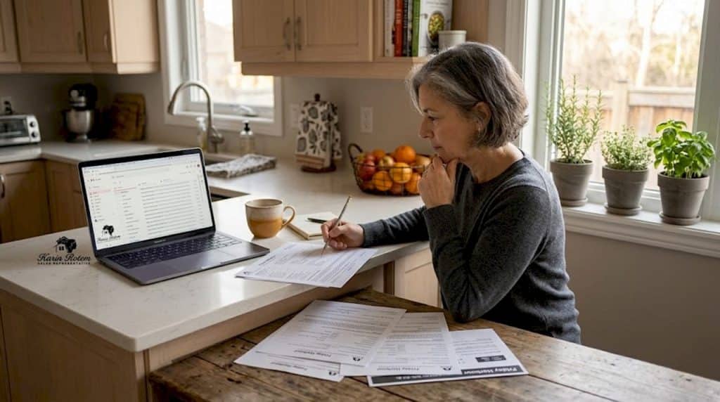 Homeowner reviewing multiple offers at kitchen