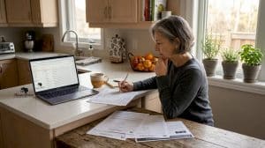 Homeowner reviewing multiple offers at kitchen