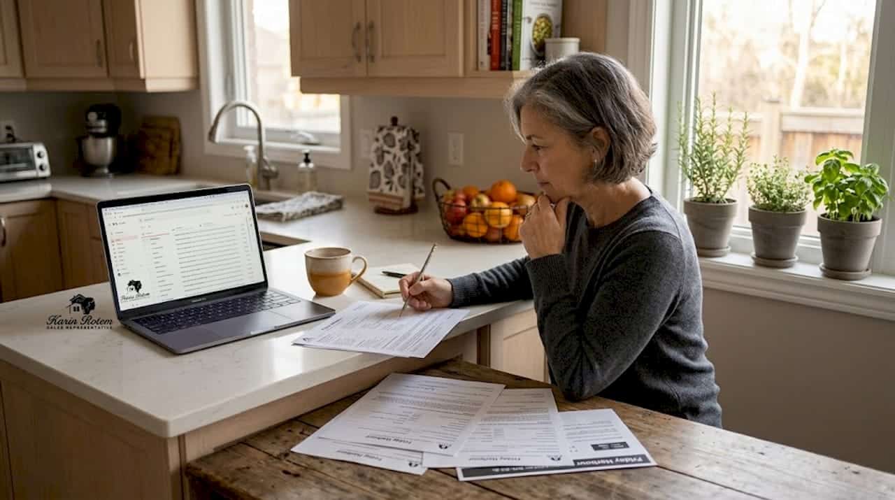 Homeowner reviewing multiple offers at kitchen