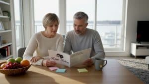 Couple reviewing Friday Harbour buyer guide