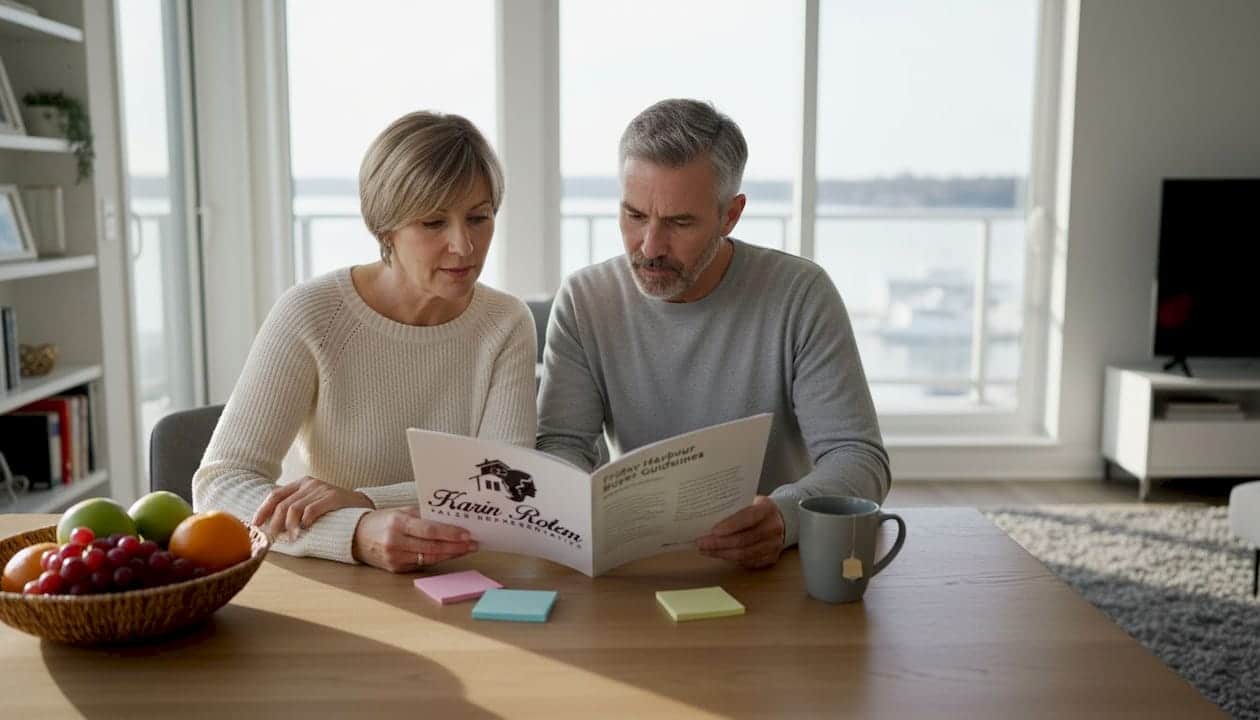 Couple reviewing Friday Harbour buyer guide
