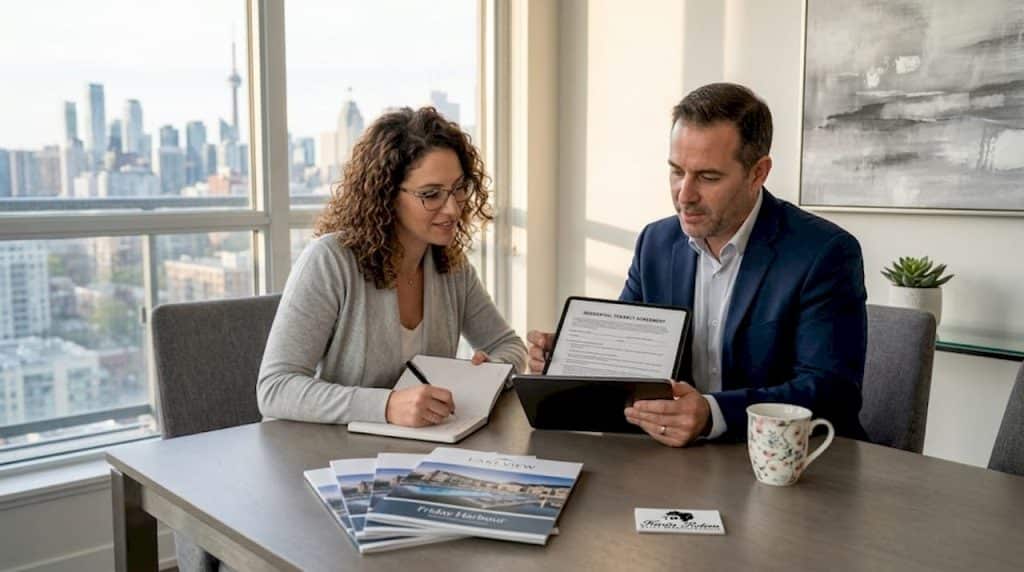 Owner and manager discuss vacation rental agreement