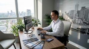Agent reviewing realty service alternatives