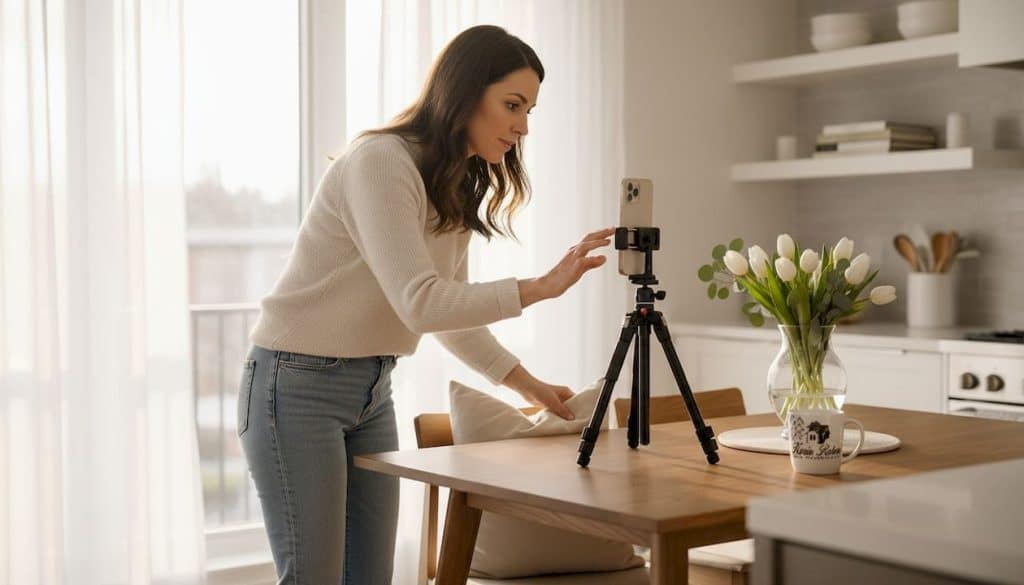 Homeowner photographs their living room with phone