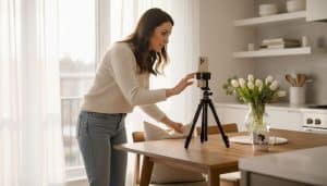 Homeowner photographs their living room with phone