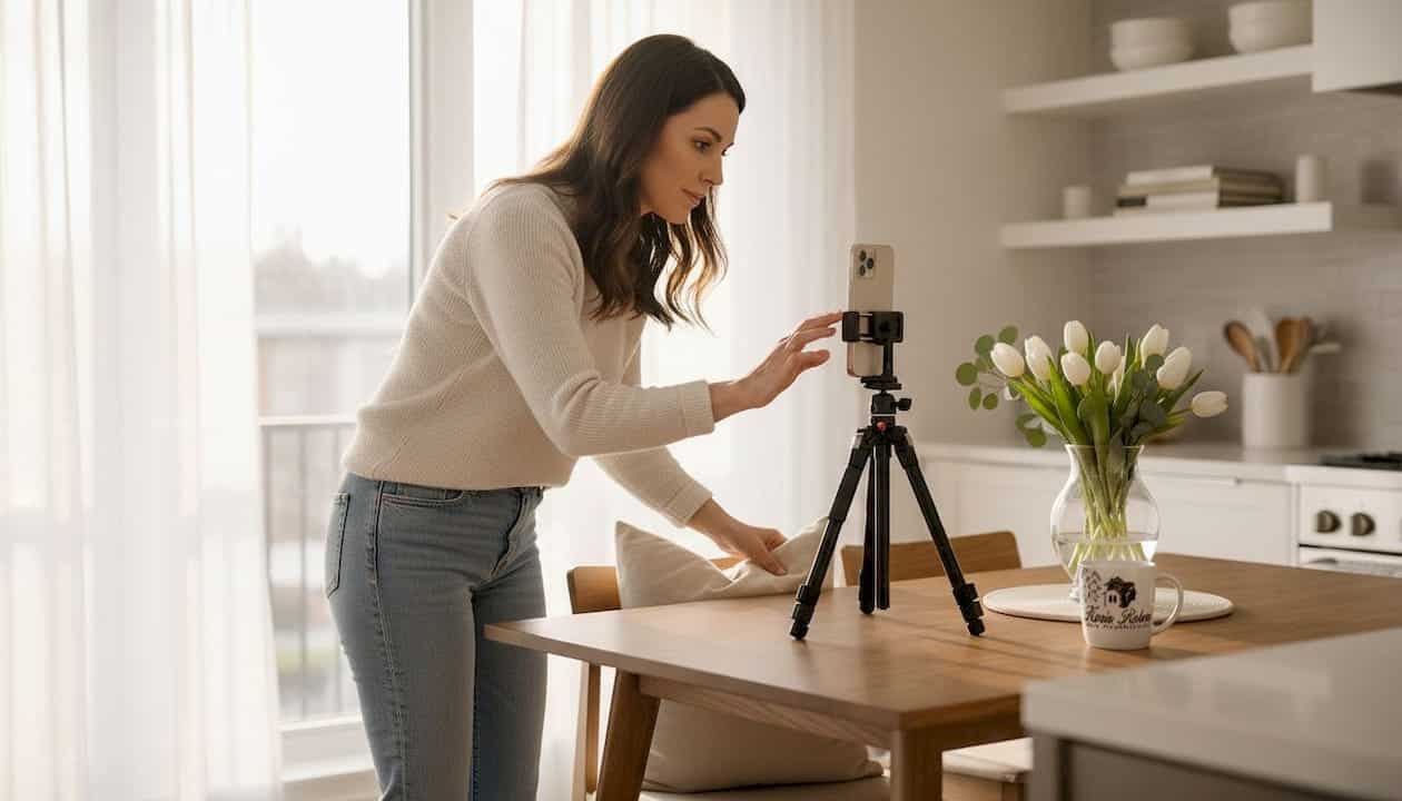 Homeowner photographs their living room with phone