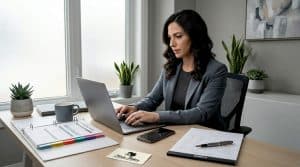Agent working on real estate marketing plan