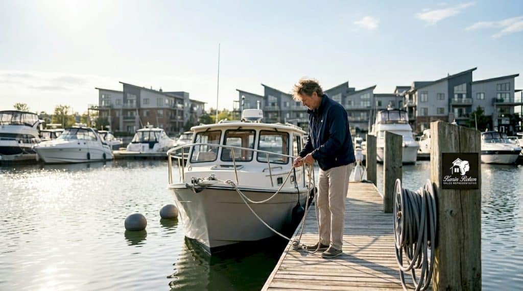 Boater securing vessel at Friday Harbour marina