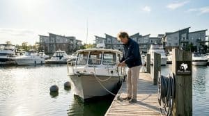 Boater securing vessel at Friday Harbour marina