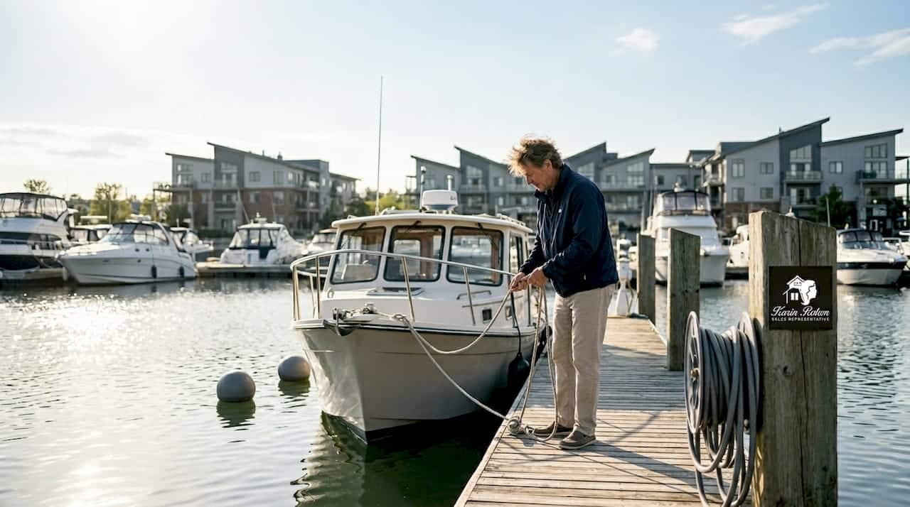 Boater securing vessel at Friday Harbour marina
