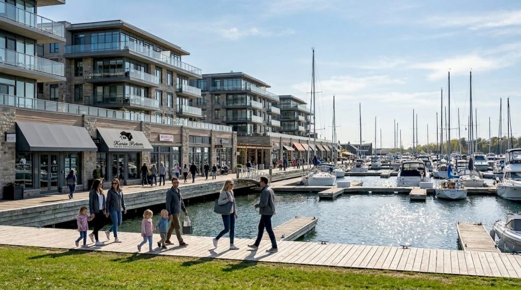 Morning view of Friday Harbour marina village