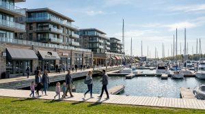 Morning view of Friday Harbour marina village