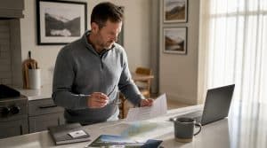 Man reviewing Ontario resort income property data