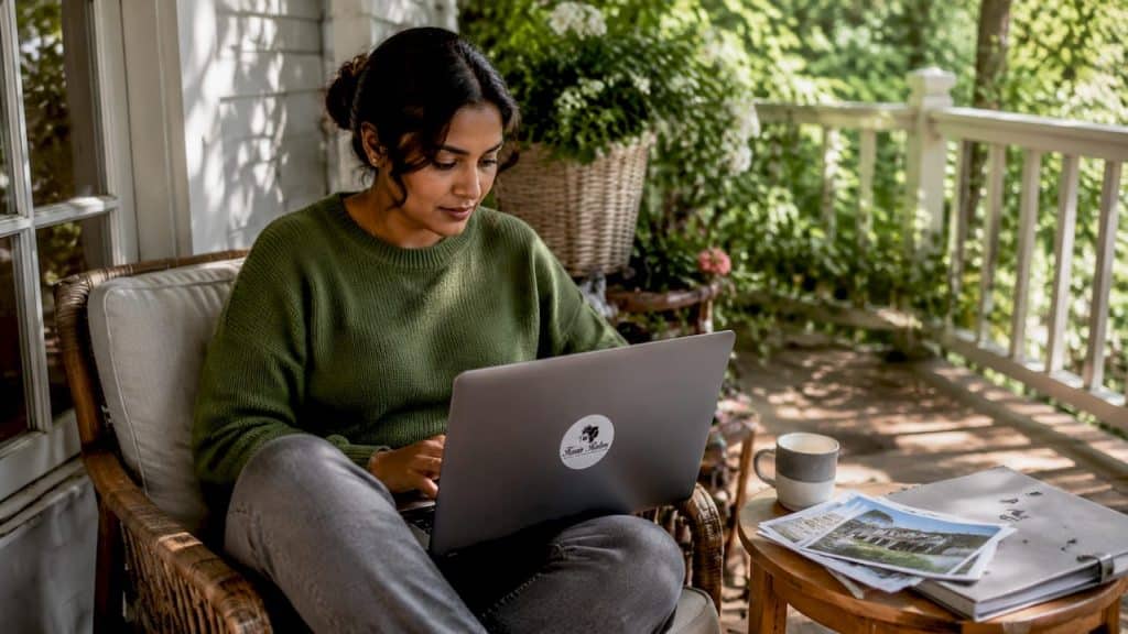 Professional woman reviewing relocation options at home