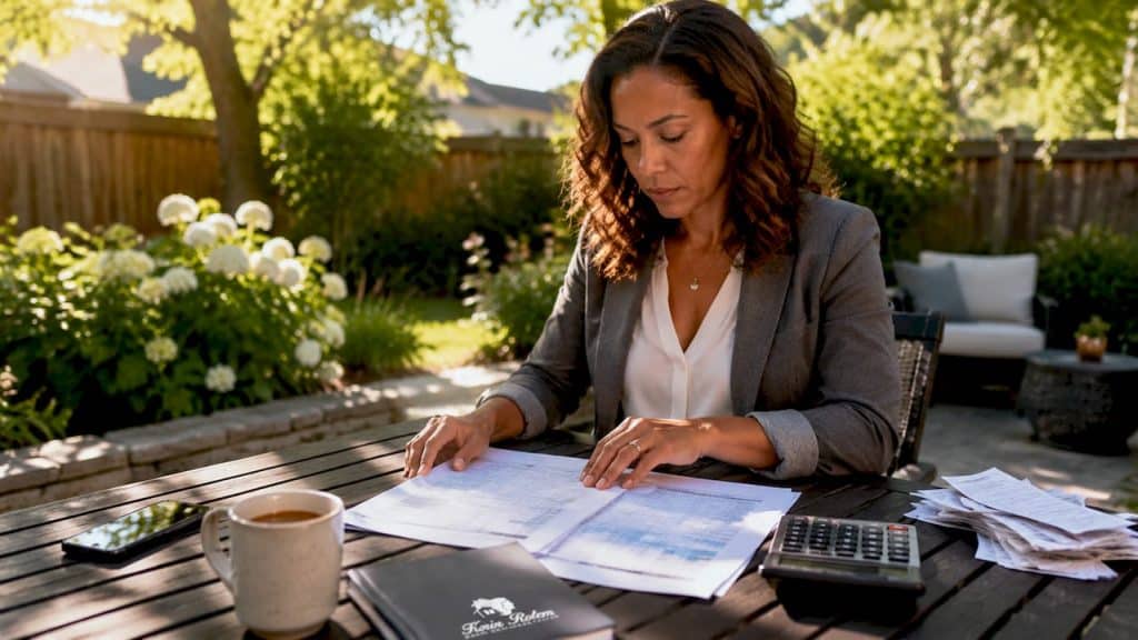 Woman comparing monthly expenses