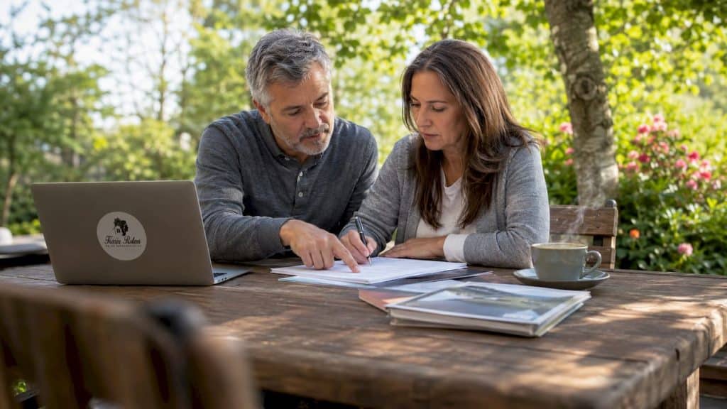 Canadian couple reviewing condo hotel documents