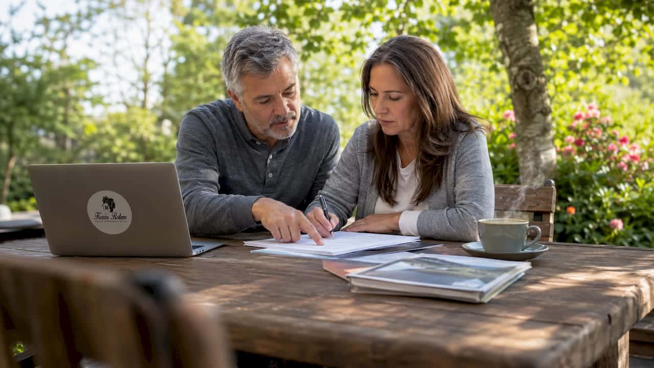 Canadian couple reviewing condo hotel documents