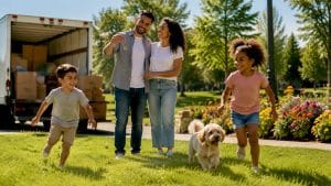 Family outside new home in Innisfil neighborhood