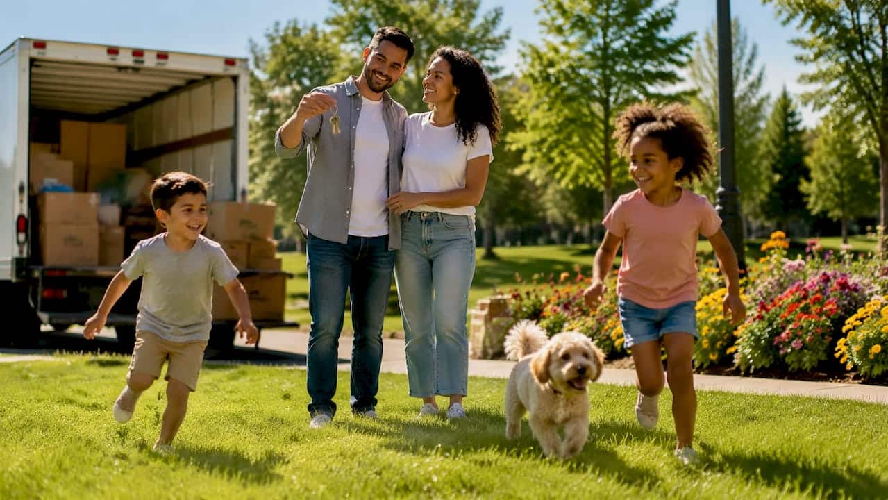 Family outside new home in Innisfil neighborhood