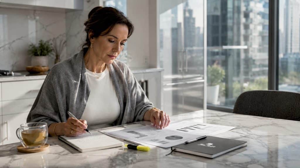 Homeowner reviewing listing price strategy documents