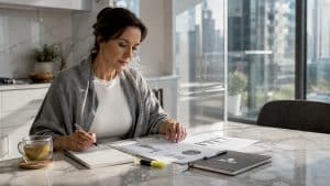 Homeowner reviewing listing price strategy documents