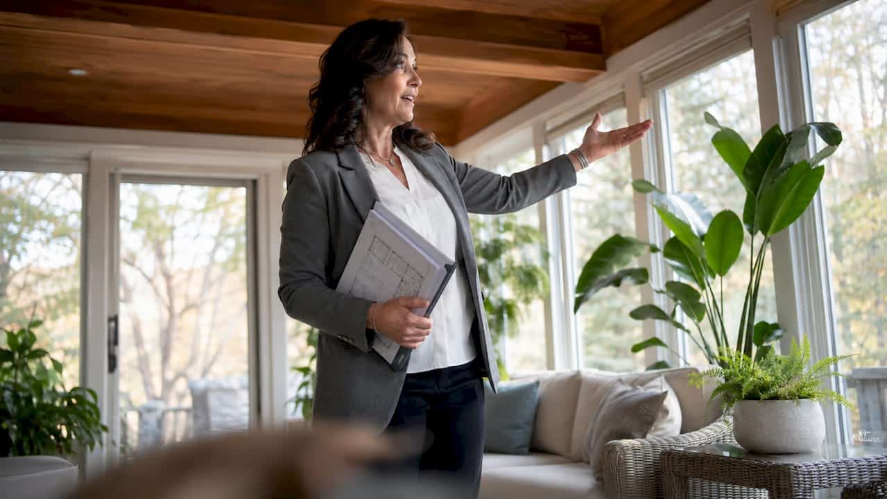 Real estate agent presenting home inspection in foyer