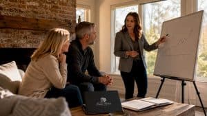 Couple discussing home pricing with agent