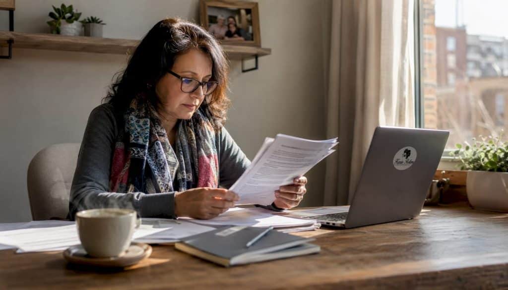 Host reviewing Airbnb zoning documents at kitchen table