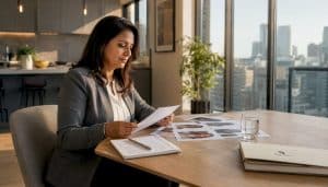 Woman reviewing Toronto real estate agent profiles