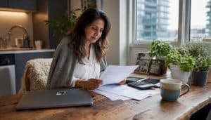 Woman reviewing vacation rental income documents
