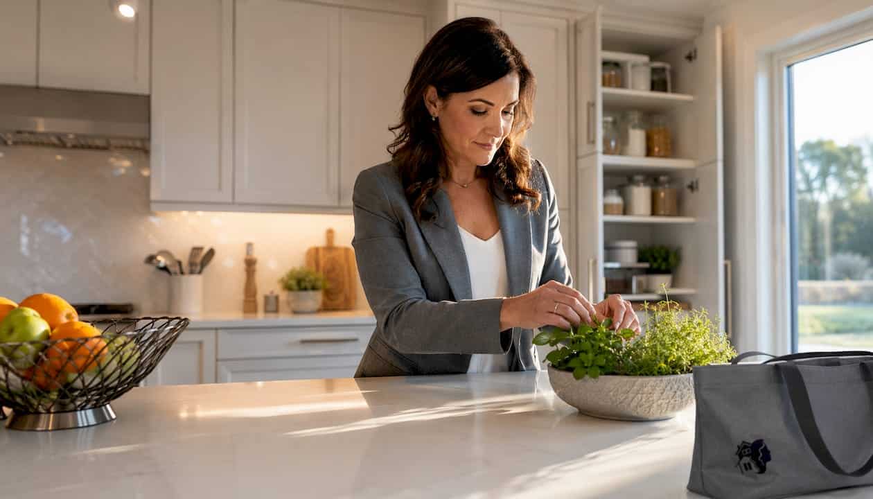Real estate agent preparing home for open house