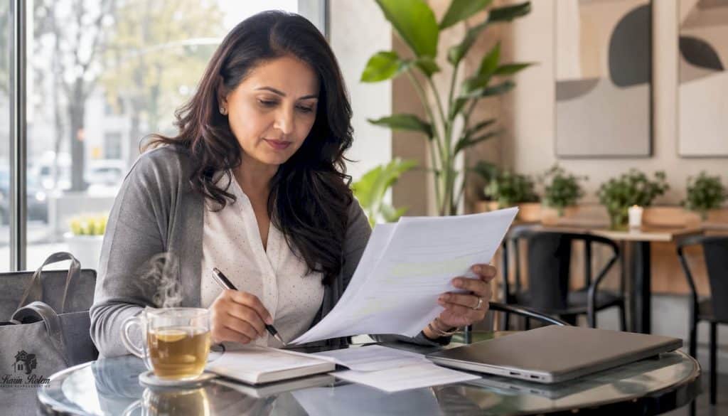 Buyer reviewing assignment sale contract documents