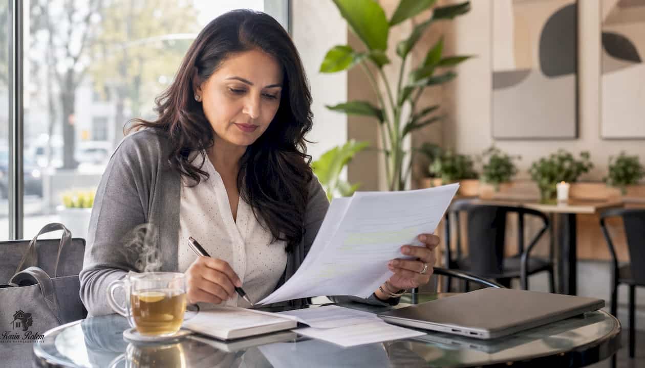 Buyer reviewing assignment sale contract documents