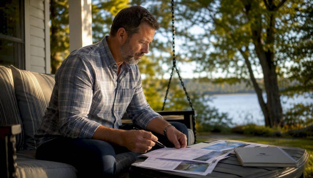 Buyer reviewing deeded waterfront access documents