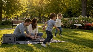 Family enjoying private yard outdoors