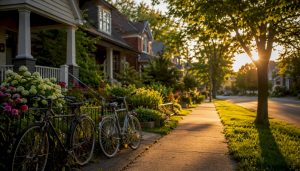 Quiet residential street in Canadian small town