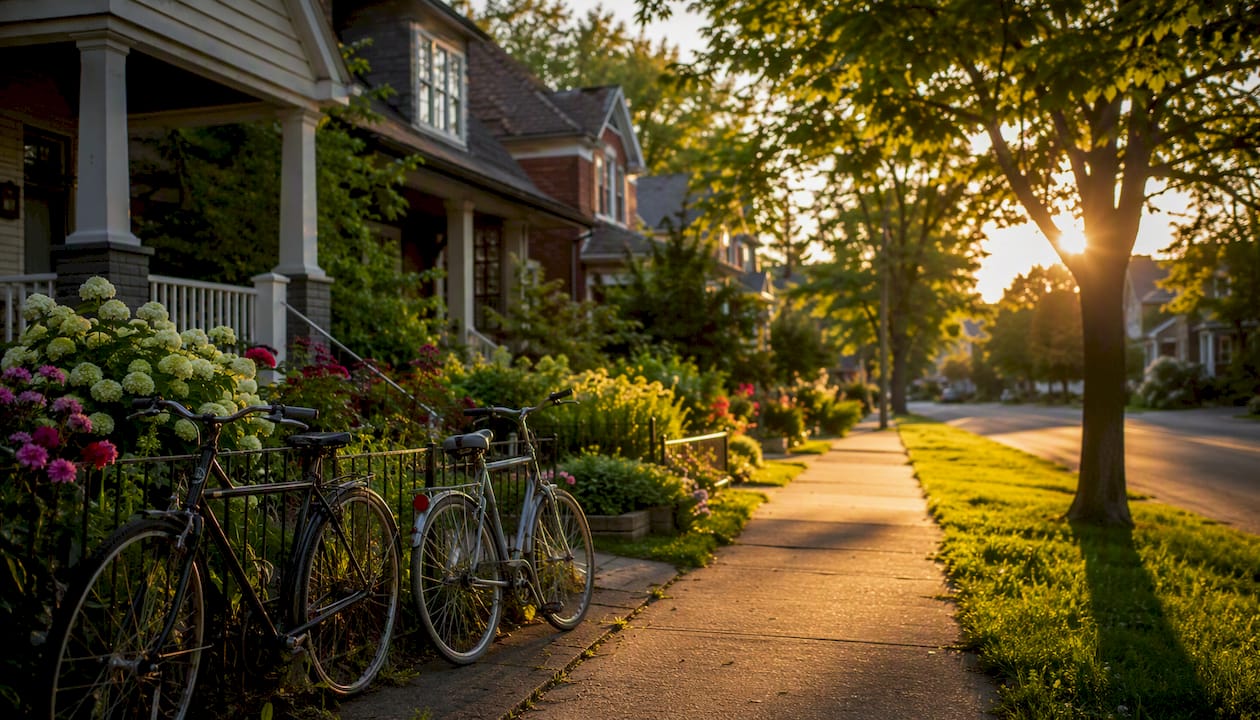 Quiet residential street in Canadian small town