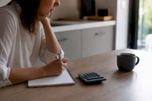 Calculator and paperwork on desk for cash flow