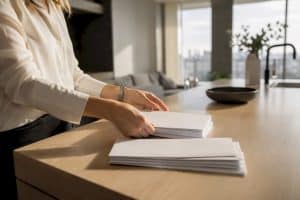 Person arranging condo certificate documents