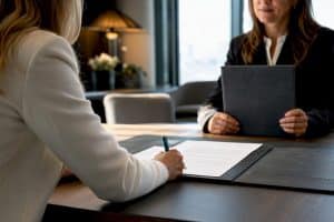 Buyer signing documents during Ontario closing appointment