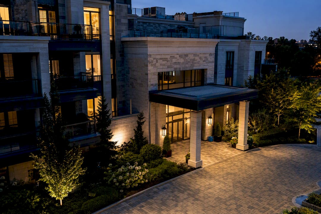 Ontario condominium common elements at dusk
