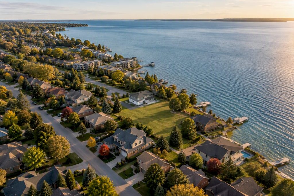 Aerial view of Innisfil homes near Lake Simcoe