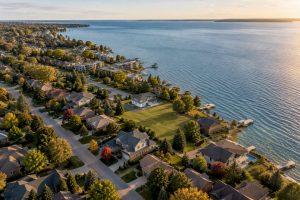Aerial view of Innisfil homes near Lake Simcoe
