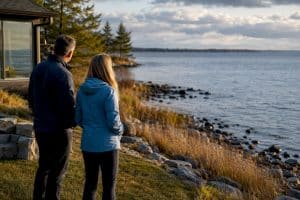 Buyers assessing a Lake Simcoe shoreline