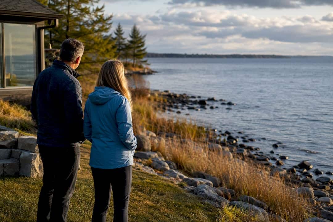 Buyers assessing a Lake Simcoe shoreline