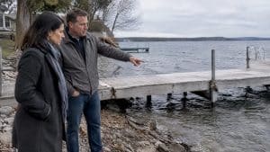 Buyer and agent inspecting Innisfil waterfront dock