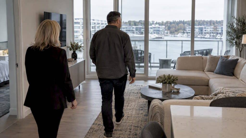 Investor touring a Friday Harbour rental condo