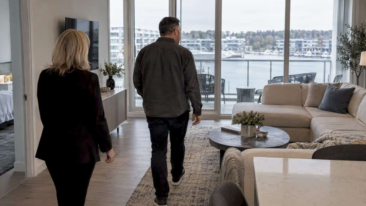Investor touring a Friday Harbour rental condo
