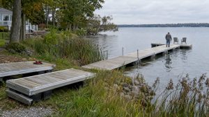 Removable dock beside Lake Simcoe wetland buffer